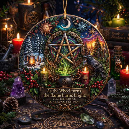 Celtic Pentacle Yule Ceramic Ornament with Raven – Wicca and Pagan Christmas Ornament-MoonChildWorld