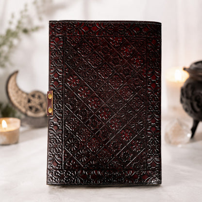 Celtic Pentagram Leather Journal – Vintage Handmade Wiccan Grimoire Deckle Pages – leather journal, open blank pages view