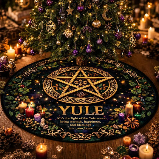 Celtic Pentagram Lunar Yule Tree Skirt – Pagan Witchy Gothic Decor_mockup_1.webp