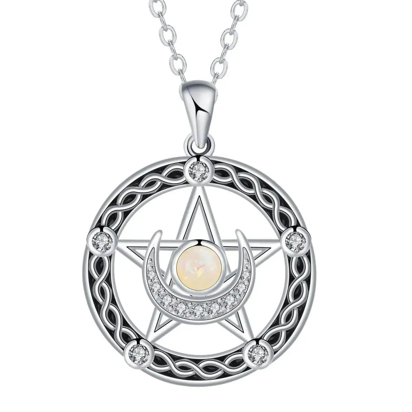 Celtic Pentagram Moon Celtic Knot Witchcraft Necklace with Opal Stone Wiccan Jewelry-MoonChildWorld