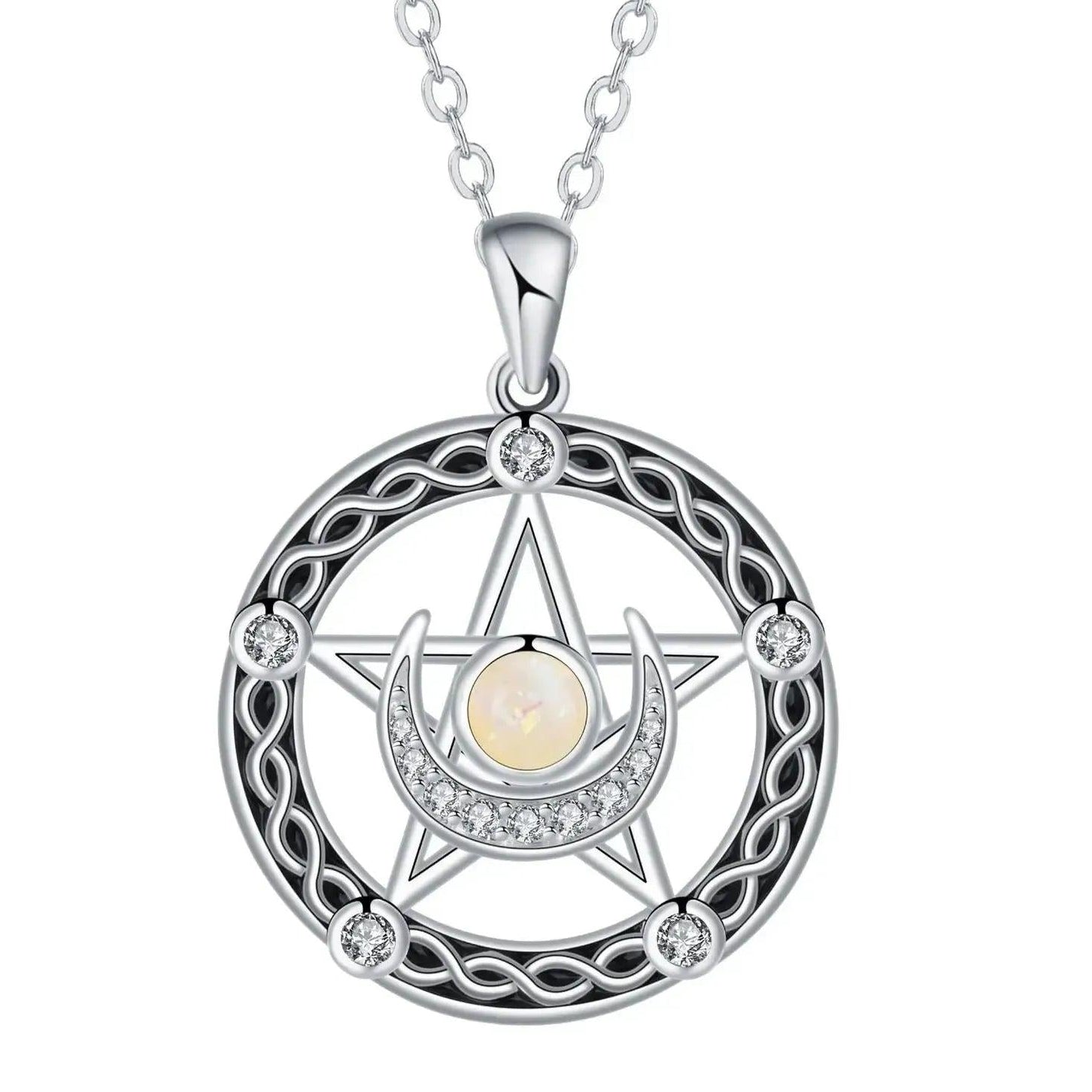Celtic Pentagram Moon Celtic Knot Witchcraft Necklace with Opal Stone Wiccan Jewelry-MoonChildWorld