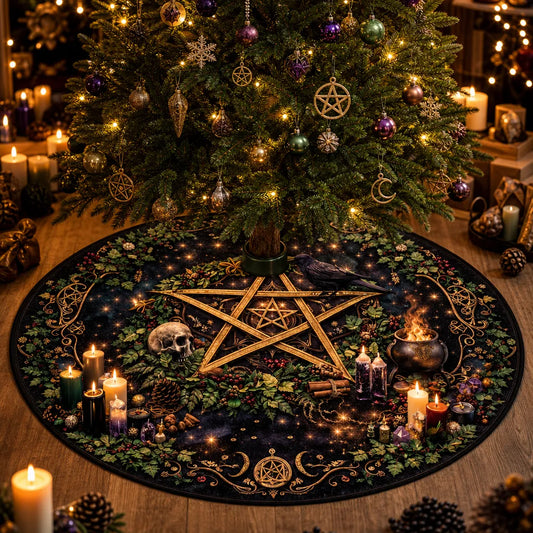 Celtic Pentagram Raven Yule Tree Skirt – Pagan Witchy Gothic Decor_mockup_1.webp