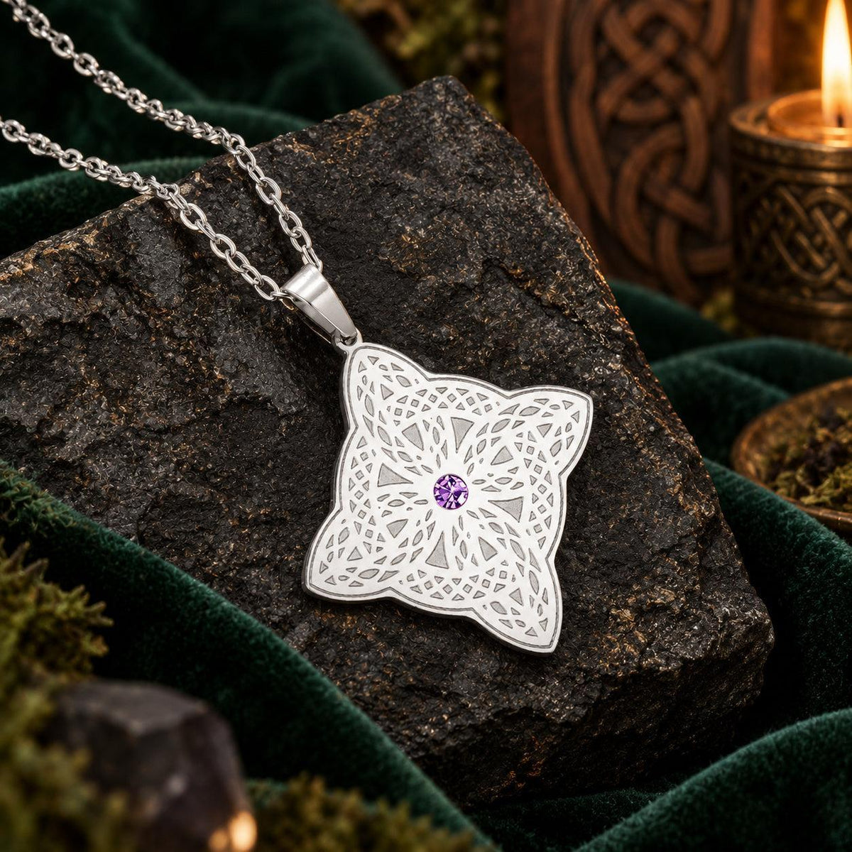 Celtic Shield Knot Necklace with Filigree Zircon Pendant — detailed jewelry view 3