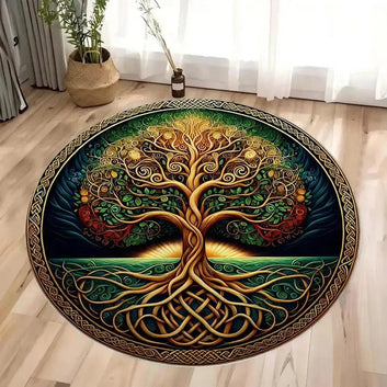 Celtic Tree Of Life Round Rug Spirit Tree Pagan Carpet Home Decor-MoonChildWorld
