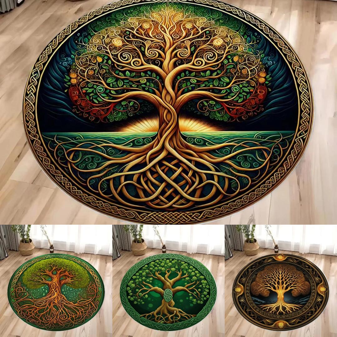 Celtic Tree Of Life Round Rug Spirit Tree Pagan Carpet Home Decor-MoonChildWorld