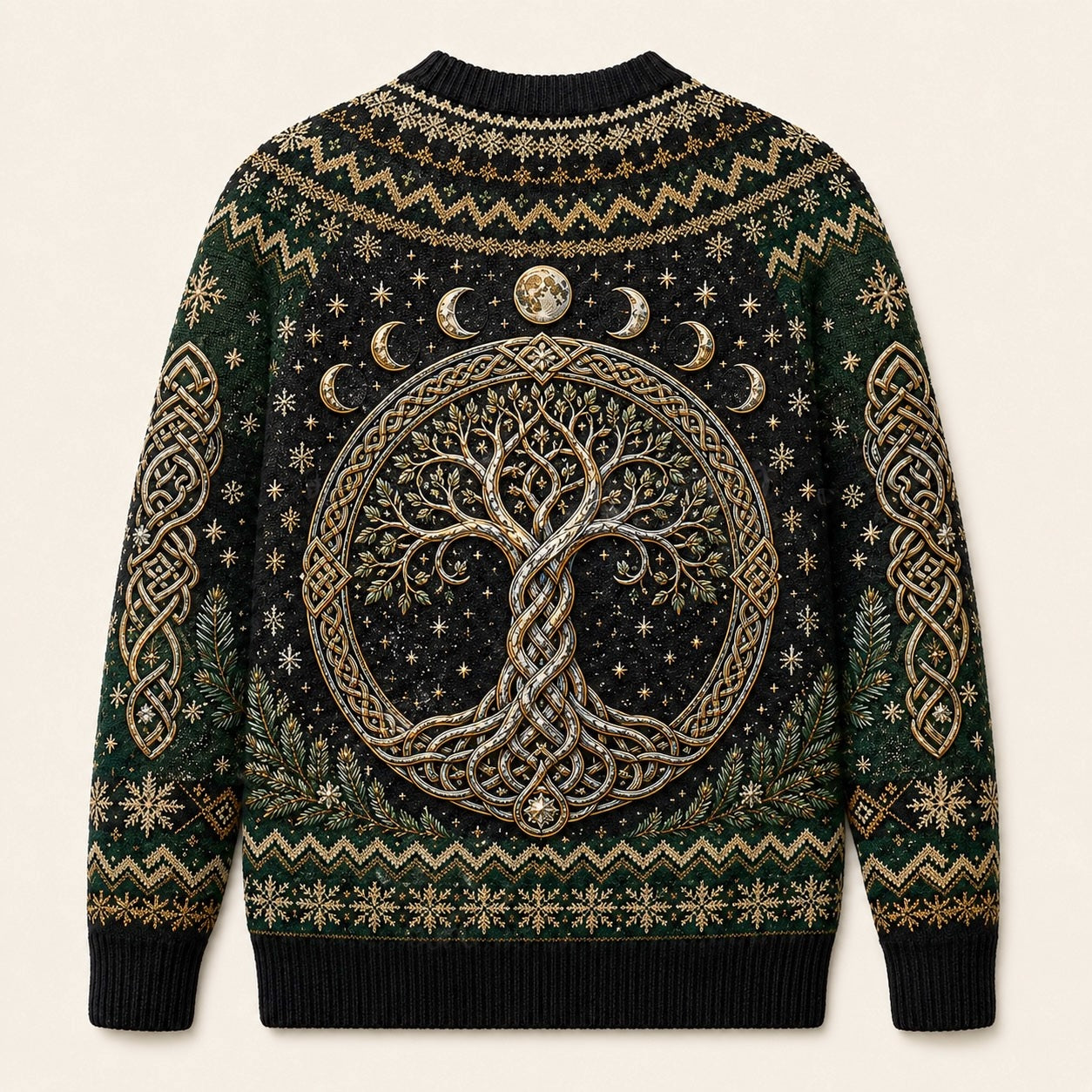 Celtic Tree Of Life Sweater Candle Knotwork Green Pagan Knit back view