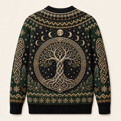Celtic Tree Of Life Sweater Candle Knotwork Green Pagan Knit back view