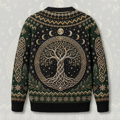 Celtic Tree Of Life Sweater Candle Knotwork Green Pagan Knit back view