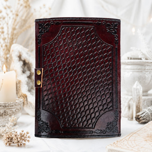 Celtic Tree of Life Leather Journal – Vintage Wiccan Grimoire Deckle Art Pages – leather journal, back cover view