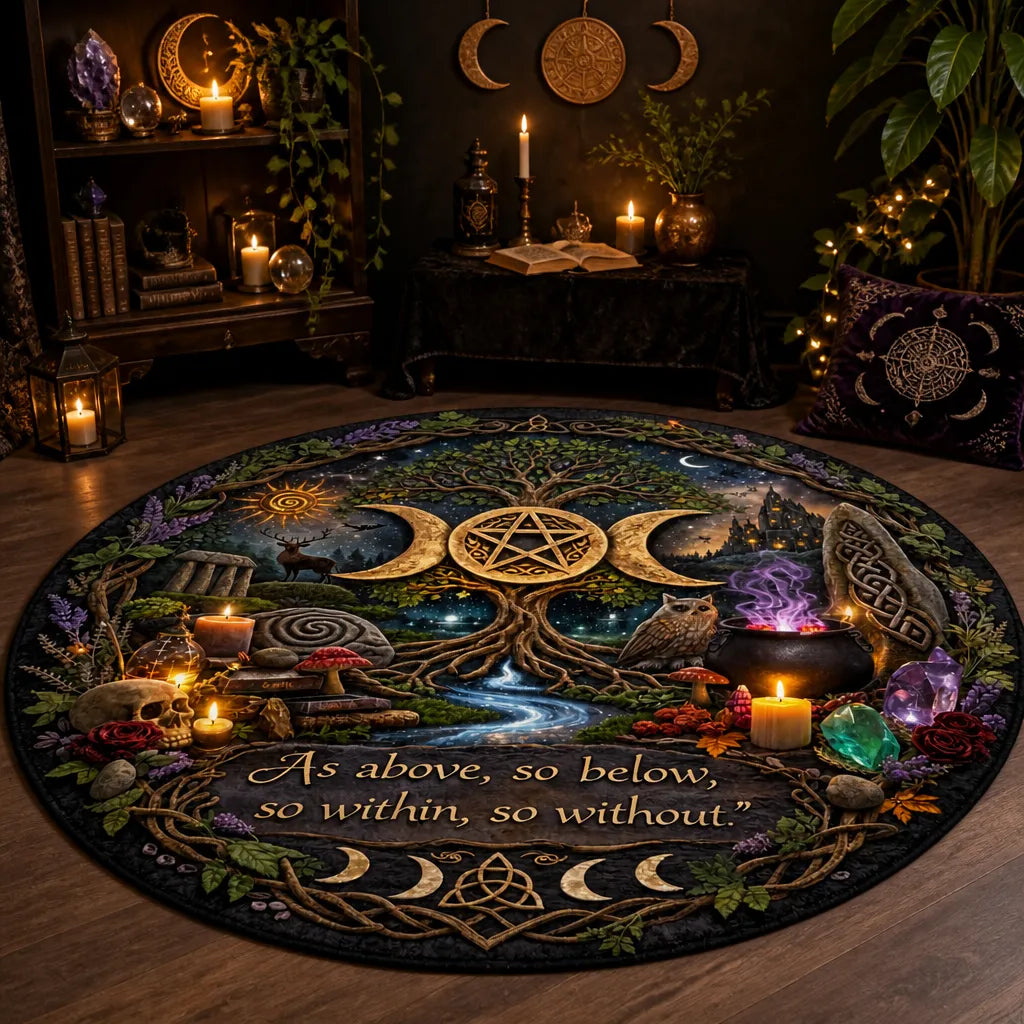 Celtic Tree of Life Pagan Round Rug Wicca Triple Moon Carpet Witchy Home Decor_mockup_1.webp