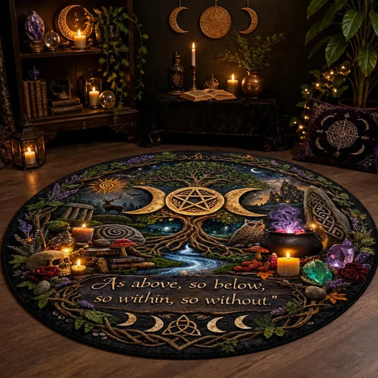 Celtic Tree of Life Pagan Round Rug Wicca Triple Moon Carpet Witchy Home Decor_mockup_1.webp