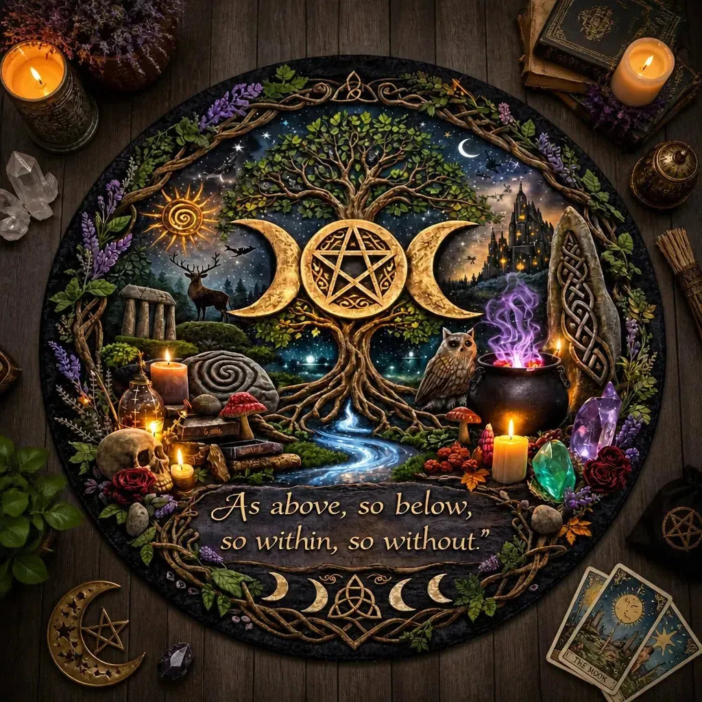 Celtic Tree of Life Pagan Round Rug Wicca Triple Moon Carpet Witchy Home Decor_mockup_2.webp
