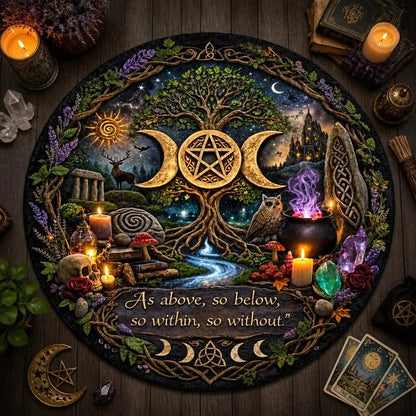 Celtic Tree of Life Pagan Round Rug Wicca Triple Moon Carpet Witchy Home Decor_mockup_2.webp