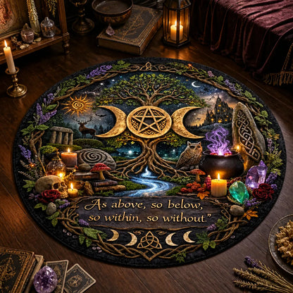 Celtic Tree of Life Pagan Round Rug Wicca Triple Moon Carpet Witchy Home Decor_mockup_3.webp