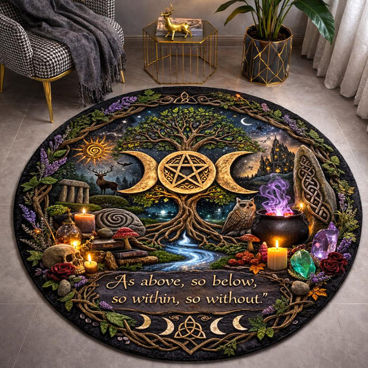 Celtic Tree of Life Pagan Round Rug Wicca Triple Moon Carpet Witchy Home Decor-MoonChildWorld