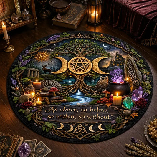 Celtic Tree of Life Pagan Round Rug Wicca Triple Moon Carpet Witchy Home Decor_mockup_3.webp