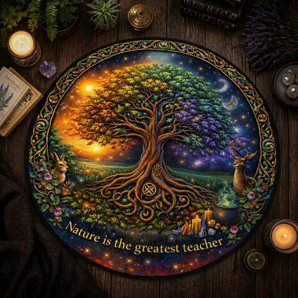 Celtic Tree of Life Pagan Round Rug Yule Wicca Carpet Spiritual Home Decor_mockup_2.webp