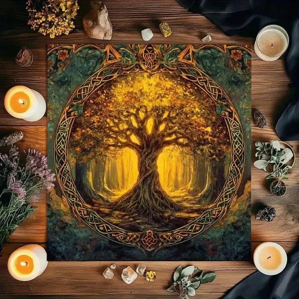 Celtic Tree of Life Pagan Tarot Tablecloth Wicca Altar Cloth for Divination-MoonChildWorld