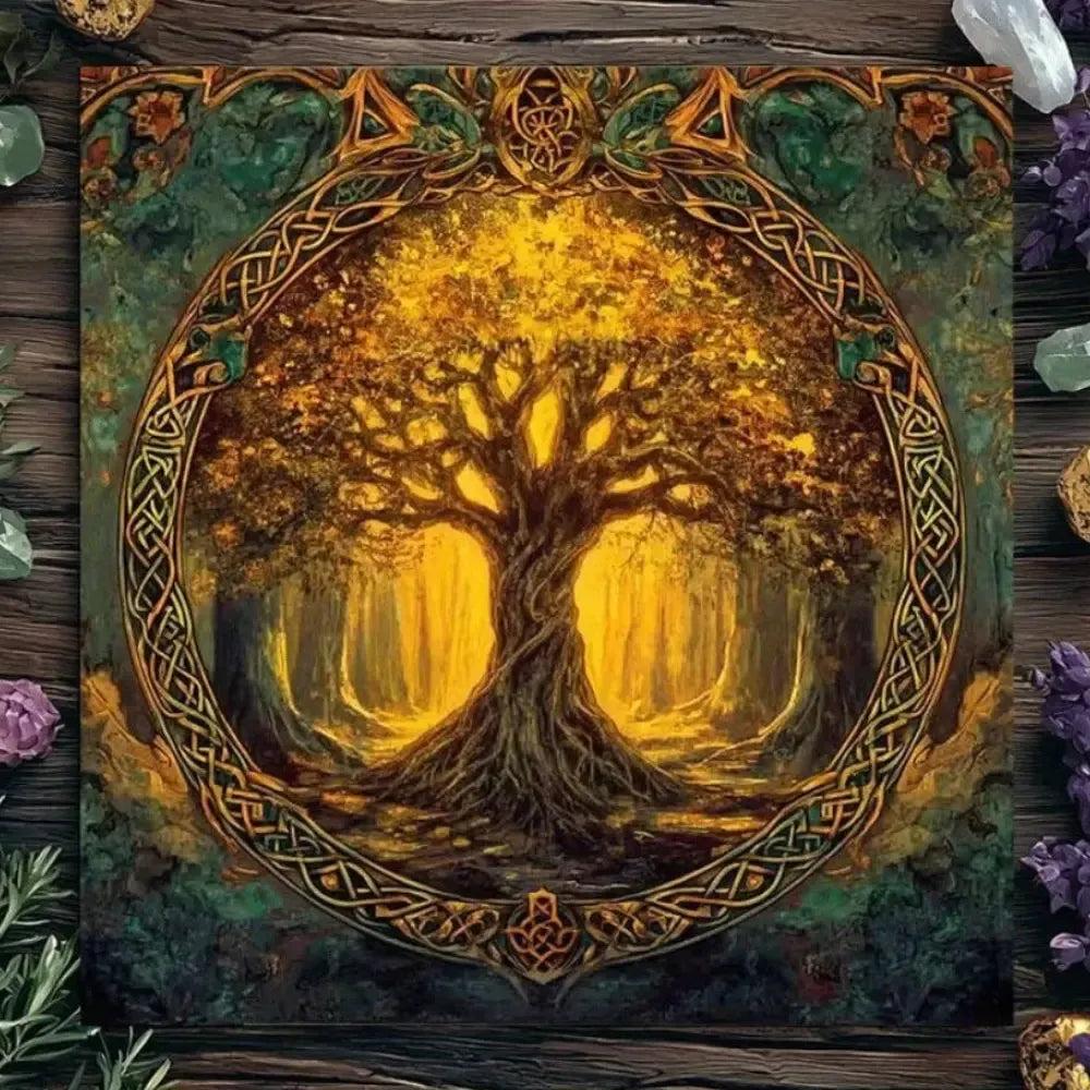 Celtic Tree of Life Pagan Tarot Tablecloth Wicca Altar Cloth for Divin
