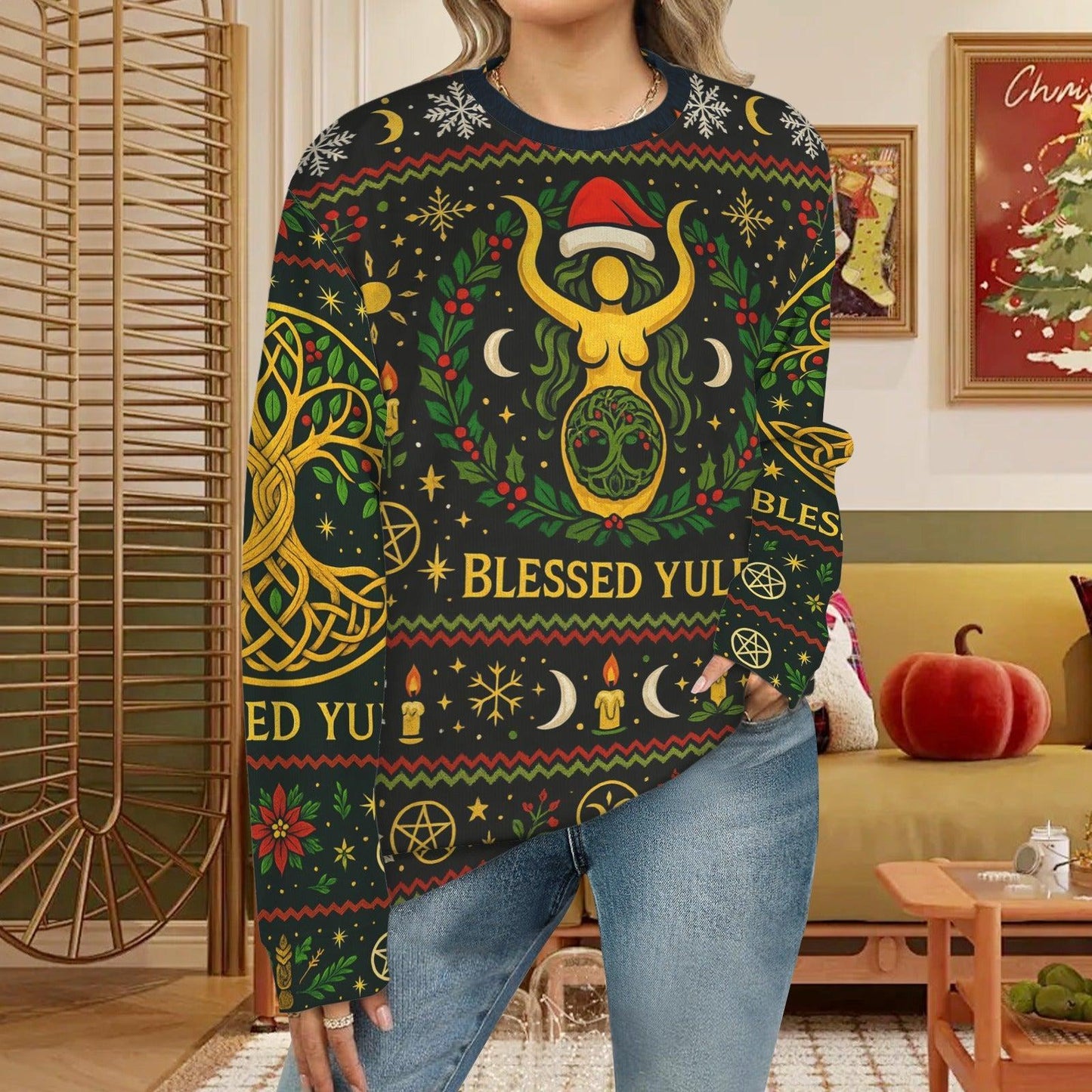Celtic Tree of Life Pagan Yule Sweatshirt - Yule Goddess Wicca Christmas Sweater-MoonChildWorld