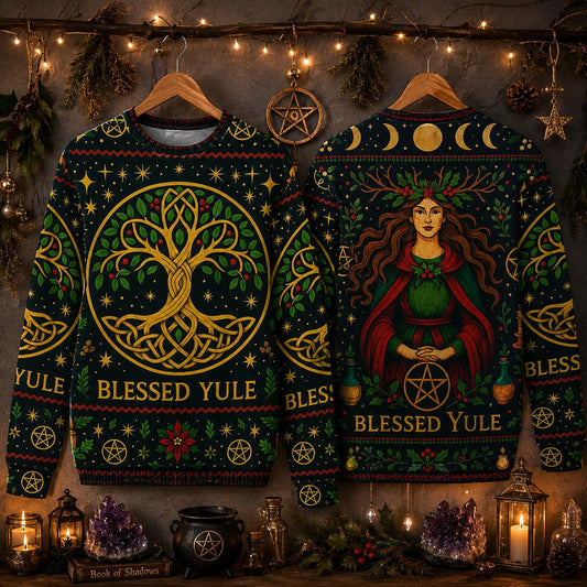 Celtic Tree of Life Pagan Yule Sweatshirt Yule Goddess Wicca Christmas Sweater-MoonChildWorld