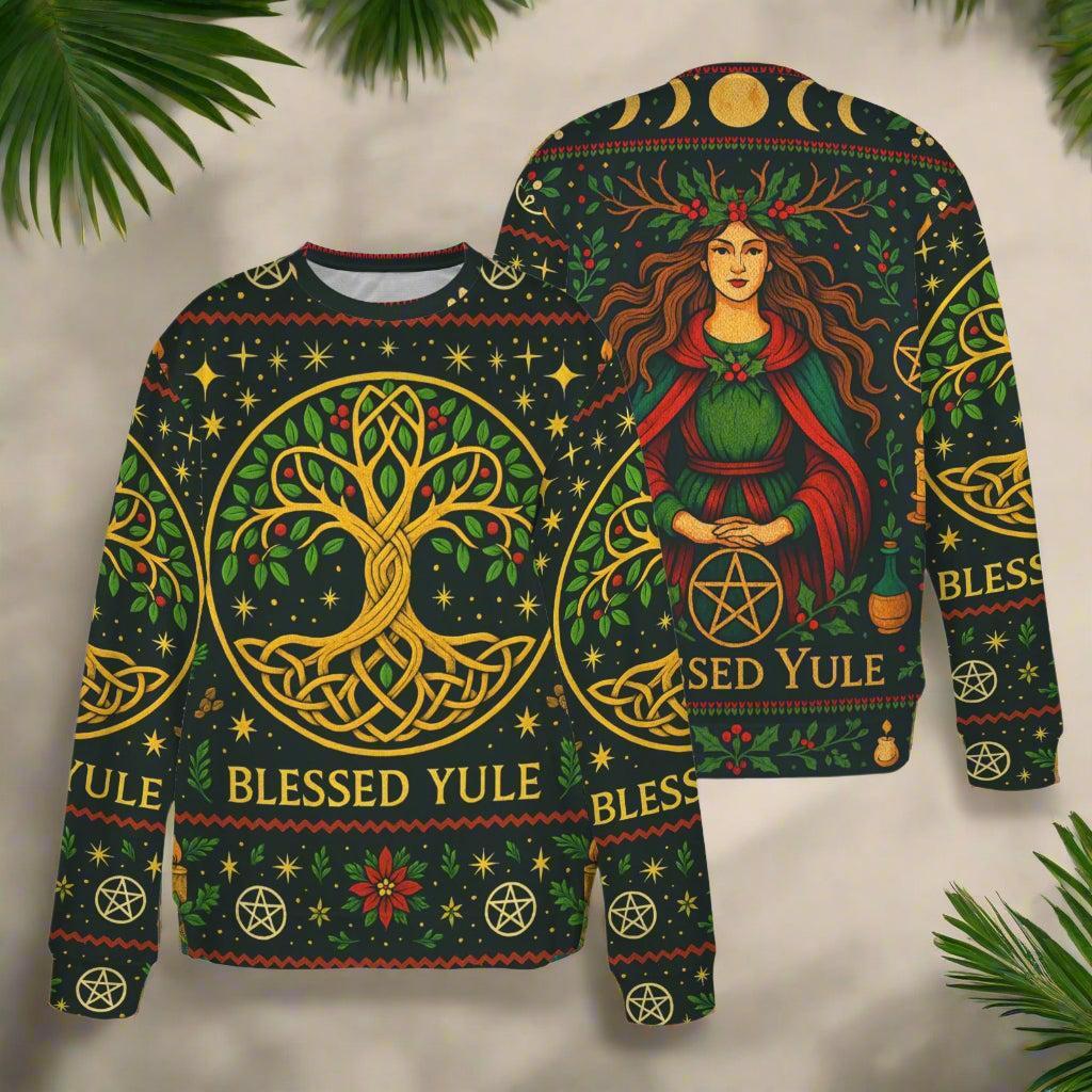 Celtic Tree of Life Pagan Yule Sweatshirt Yule Goddess Wicca Christmas Sweater-MoonChildWorld