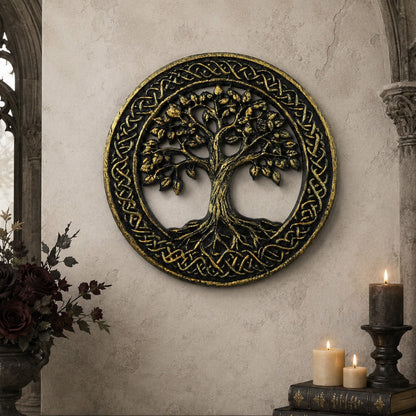 Norse tree of life wall hanging – hollow carved relief side view