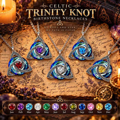 Celtic Trinity Knot Birthstone Necklace - Triquetra Pagan Jewelry Gift-MoonChildWorld