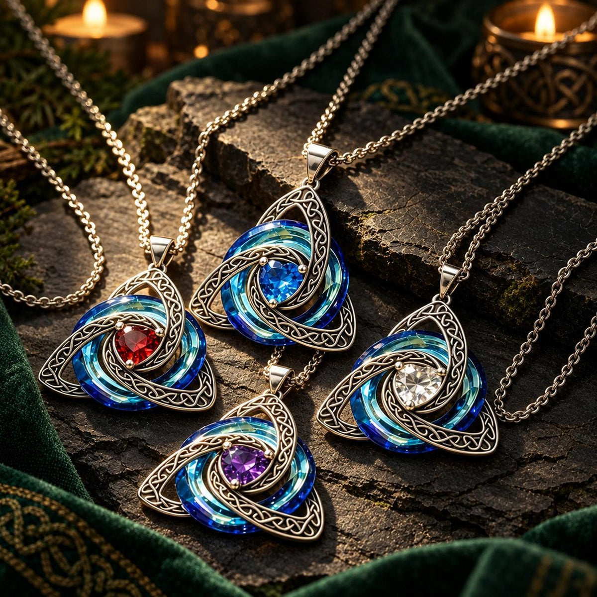 Celtic Trinity Knot Birthstone Necklace — ritual scene detail 1