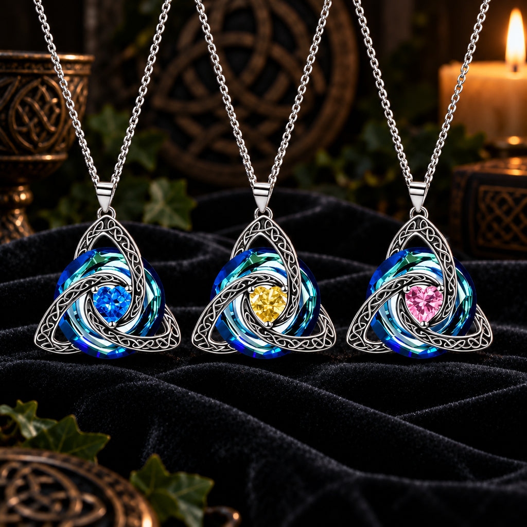 Celtic Trinity Knot Birthstone Necklace — ritual scene detail 2