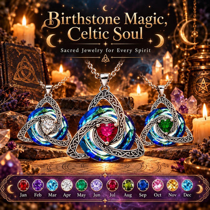 Celtic Trinity Knot Birthstone Necklace - Triquetra Pagan Jewelry Gift-MoonChildWorld