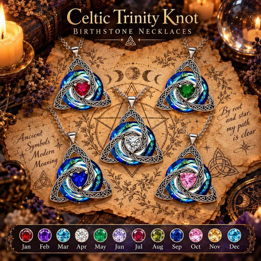 Celtic Trinity Knot Birthstone Necklace - Triquetra Pagan Jewelry Gift-MoonChildWorld