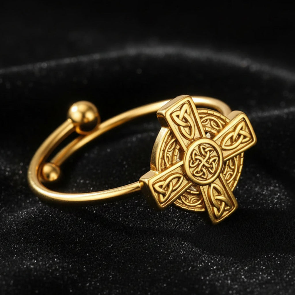 Celtic Trinity Knot Cross Ring with Triquetra Design-MoonChildWorld