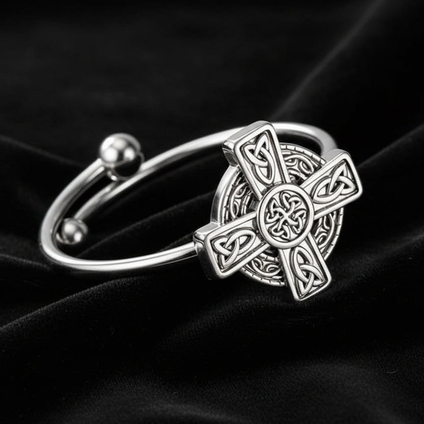 Celtic Trinity Knot Cross Ring with Triquetra Design-MoonChildWorld