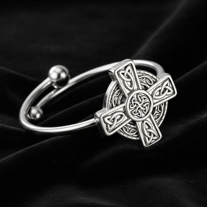 Celtic Trinity Knot Cross Ring with Triquetra Design-MoonChildWorld