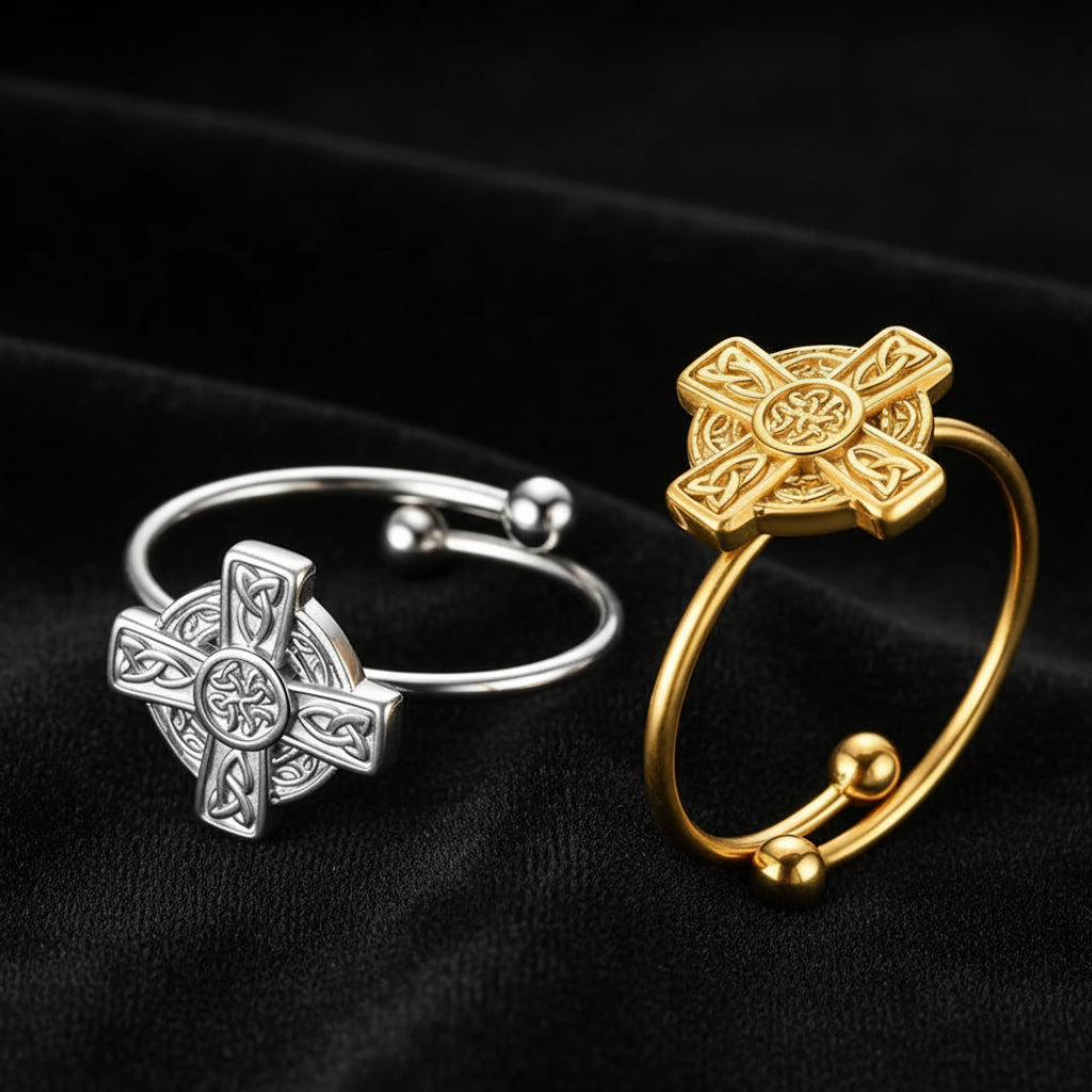 Celtic Trinity Knot Cross Ring with Triquetra Design-MoonChildWorld