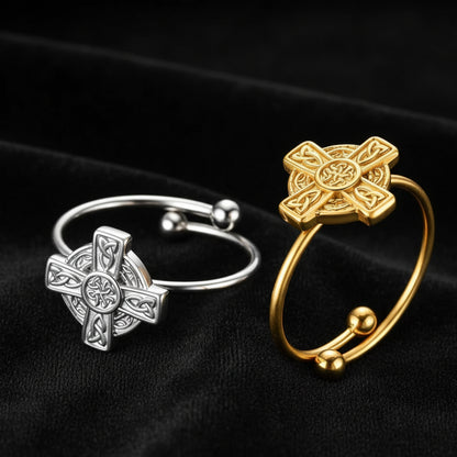 Celtic Trinity Knot Cross Ring with Triquetra Design-MoonChildWorld