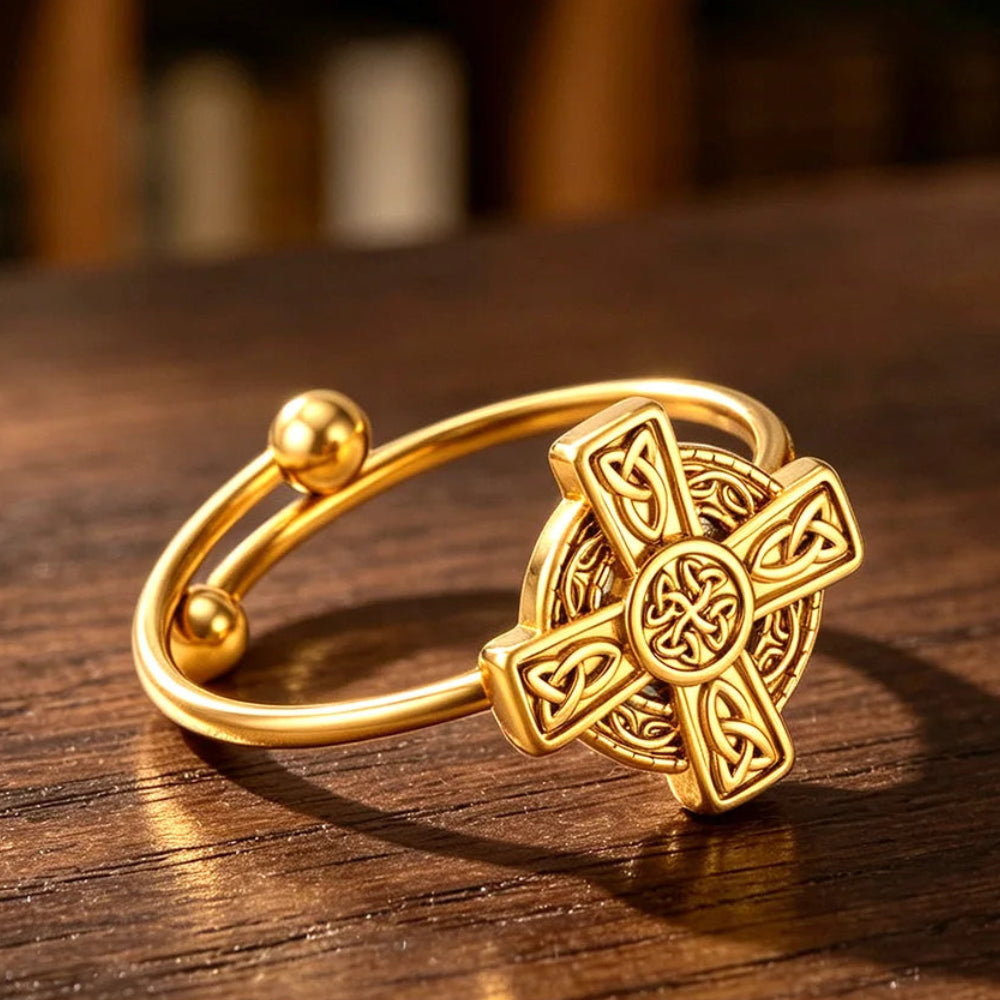Celtic Trinity Knot Cross Ring with Triquetra Design-MoonChildWorld
