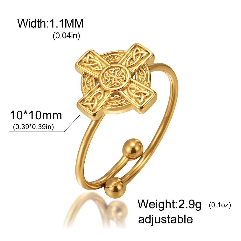 Celtic Trinity Knot Cross Ring with Triquetra Design-MoonChildWorld