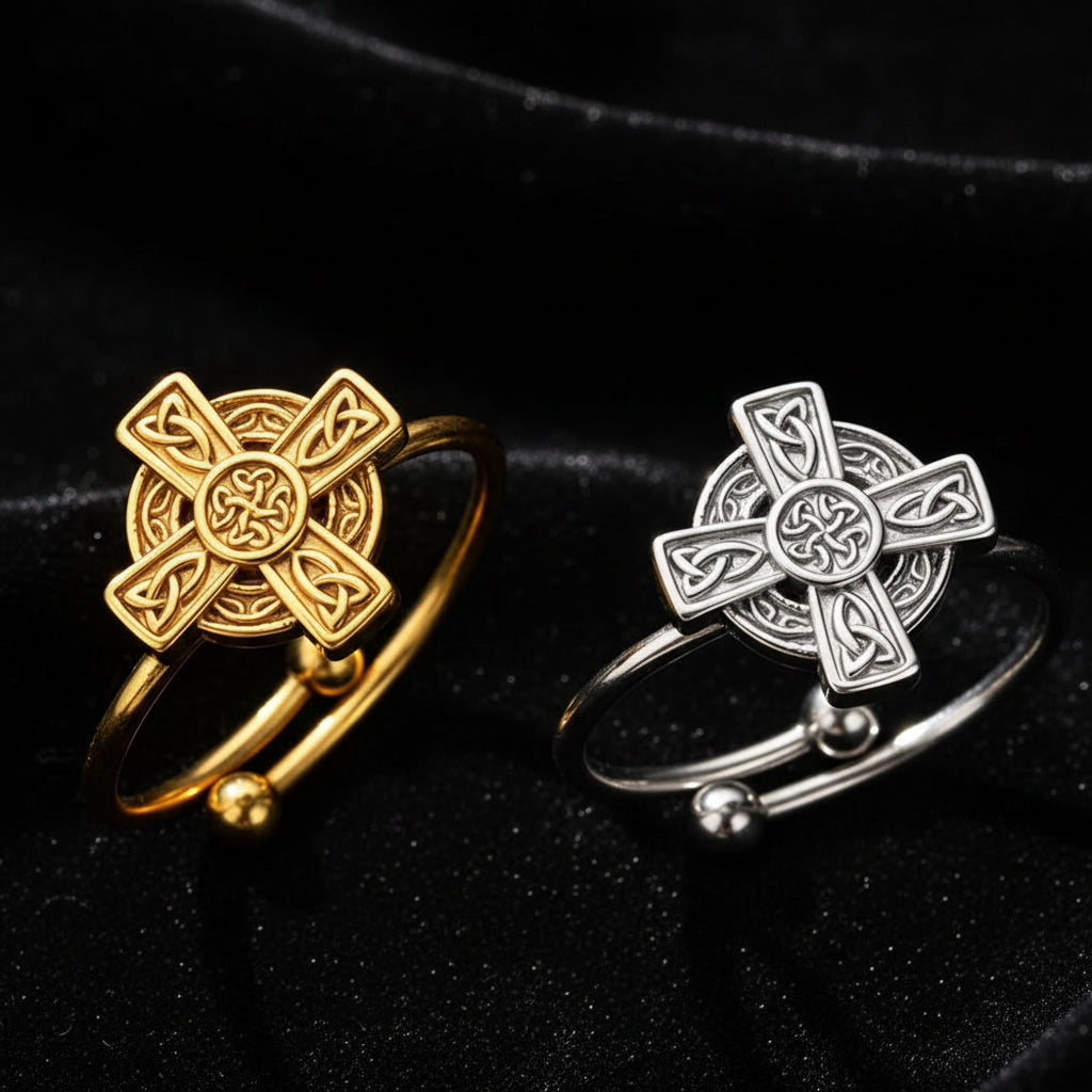 Celtic Trinity Knot Cross Ring with Triquetra Design-MoonChildWorld