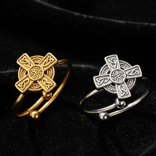 Celtic Trinity Knot Cross Ring with Triquetra Design-MoonChildWorld