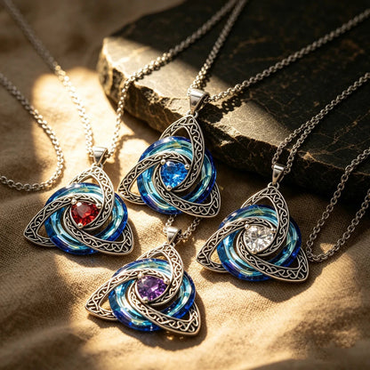 Close-up of the cubic zirconia setting on the trinity knot pendant