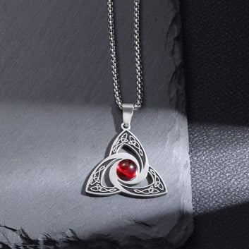 Celtic Trinity Knot Red Zircon Witch Knot Necklace