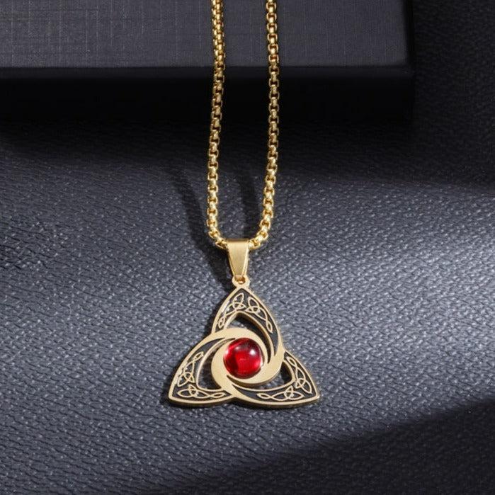 Celtic Trinity Knot Red Zircon Witch Knot Necklace-MoonChildWorld