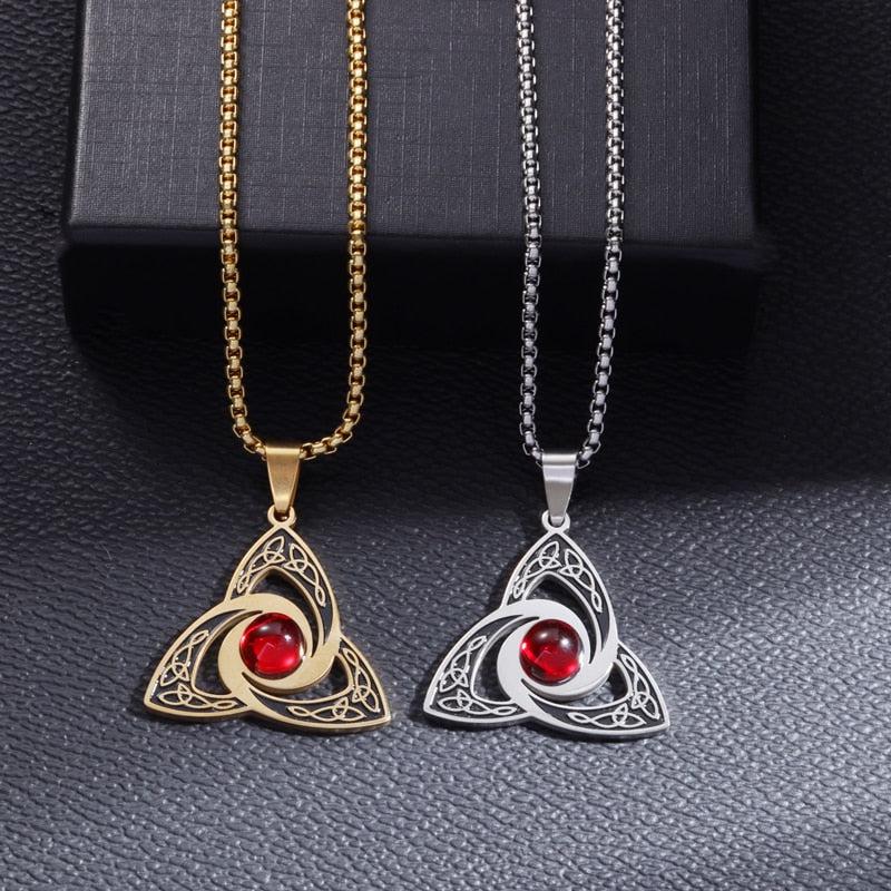 Celtic Trinity Knot Red Zircon Witch Knot Necklace-MoonChildWorld