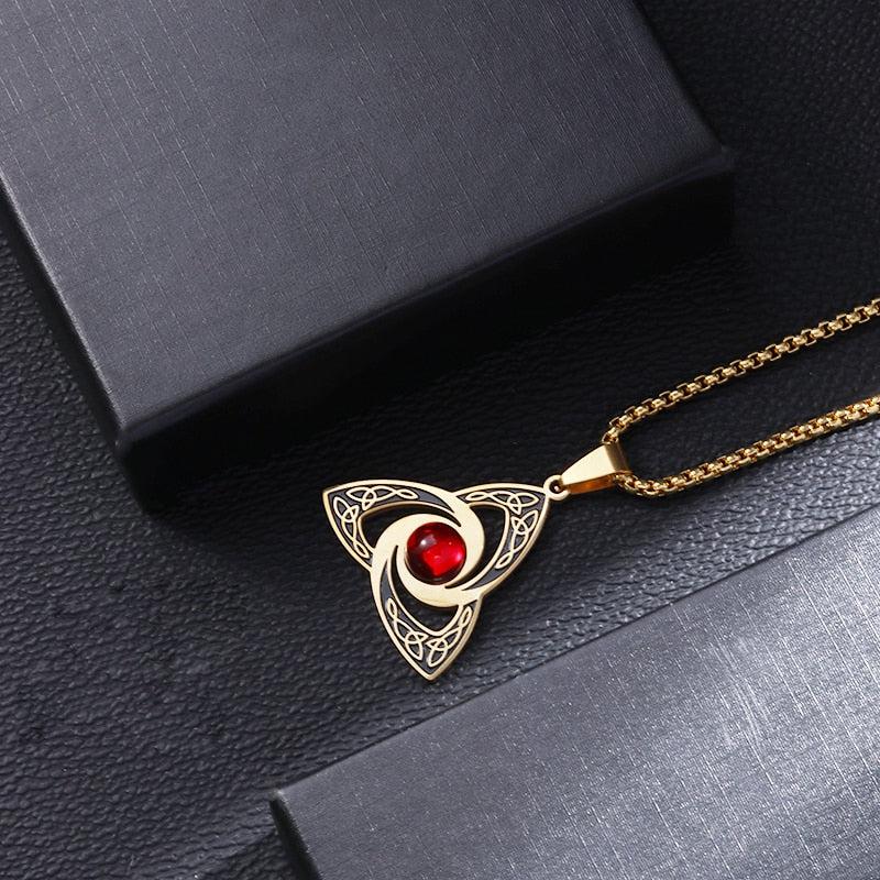 Celtic Trinity Knot Red Zircon Witch Knot Necklace-MoonChildWorld