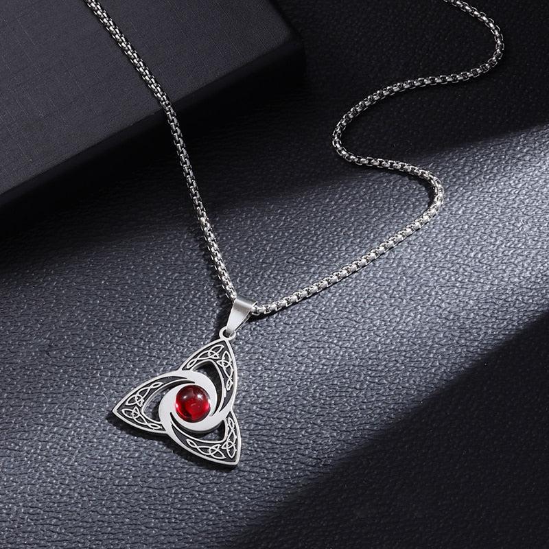Celtic Trinity Knot Red Zircon Witch Knot Necklace-MoonChildWorld