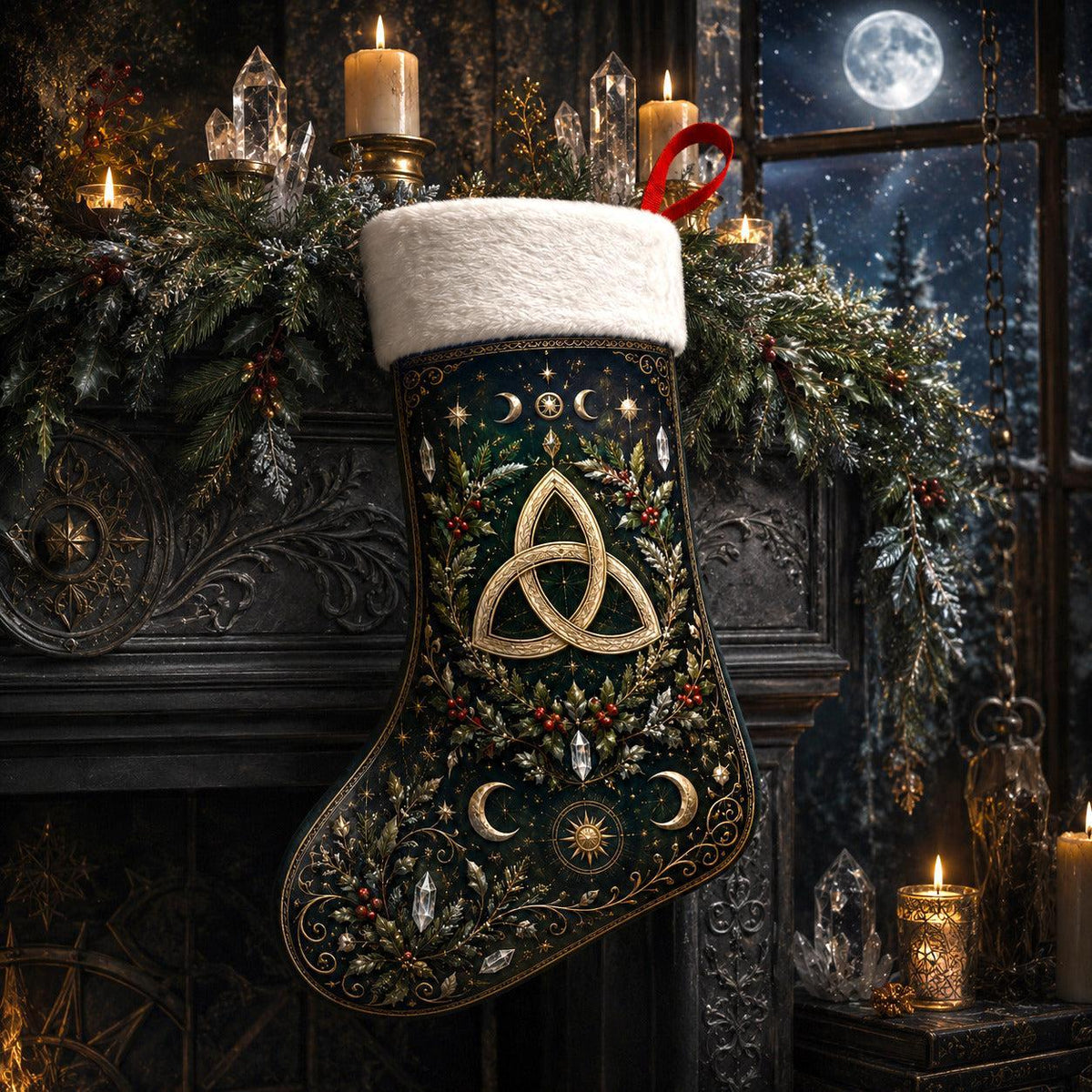 Celtic Triquetra Christmas Stocking Gold Knot Pagan Yule Decor