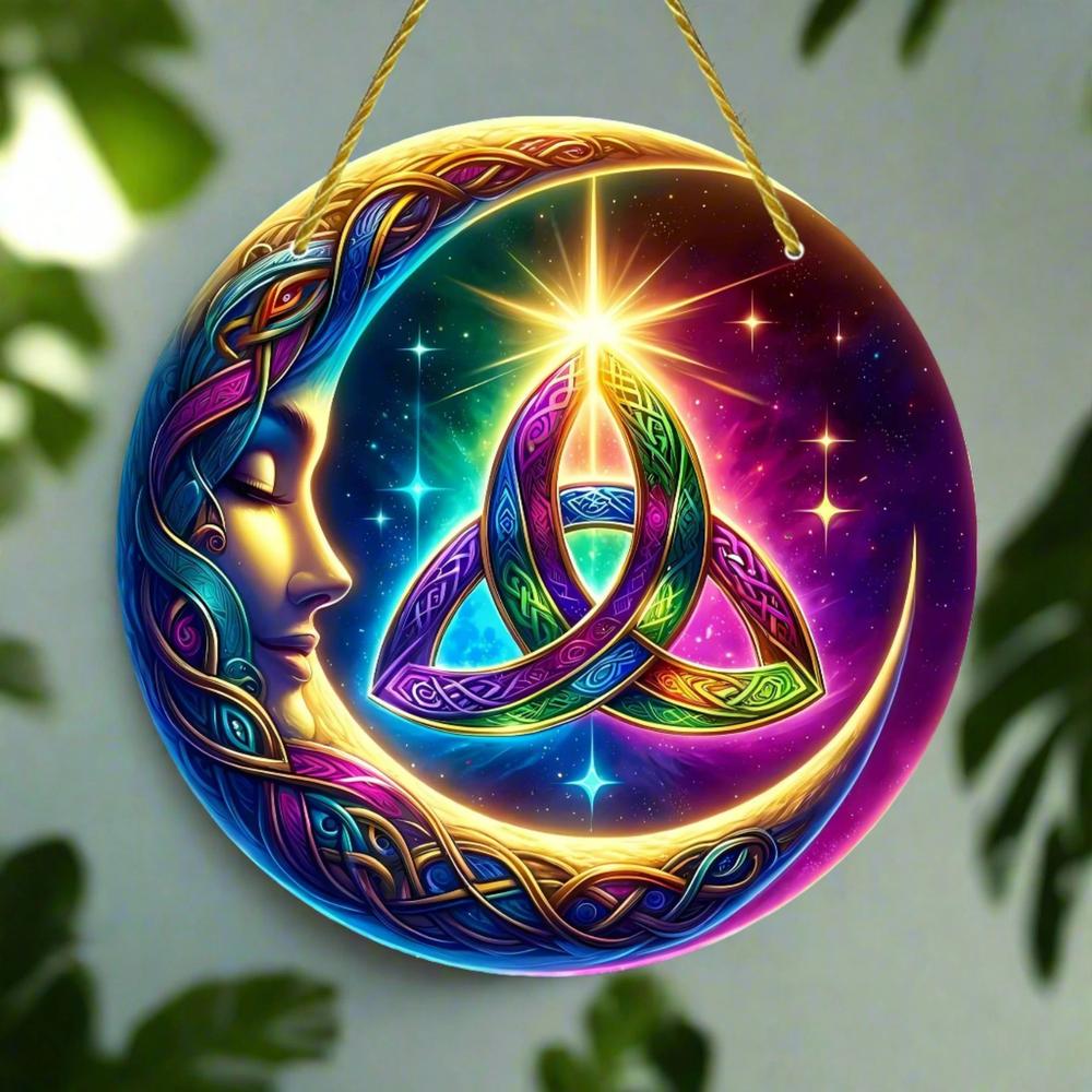 Celtic Triquetra Crescent Moon Suncatcher Wicca Acrylic Round Sign Pagan Home Decor-MoonChildWorld
