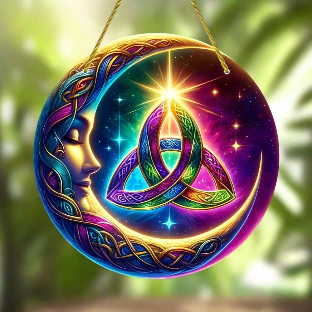 Celtic Triquetra Crescent Moon Suncatcher Wicca Acrylic Round Sign Pagan Home Decor-MoonChildWorld